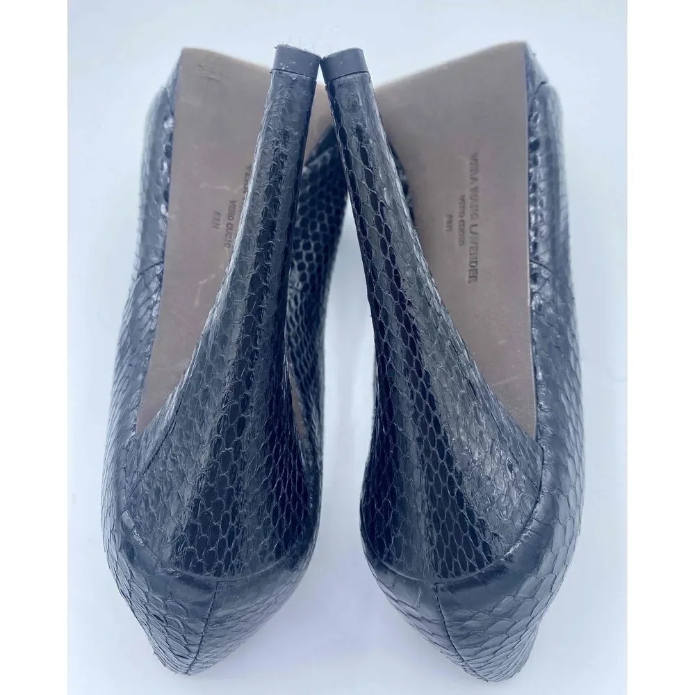 Vera Wang Lavender Peep Toe Black Leather Stiletto Platform Heels Size 8.5 - Picture 4 of 6